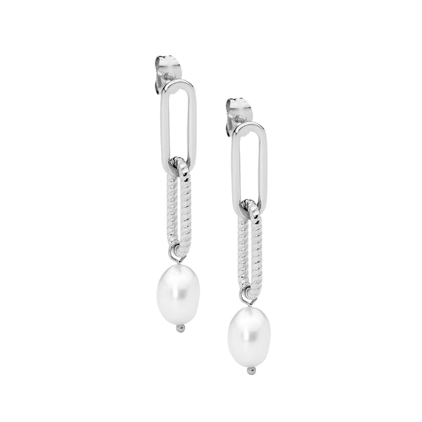 Stainless Steel PaperclIP Earrings With Freshwater Pearl 